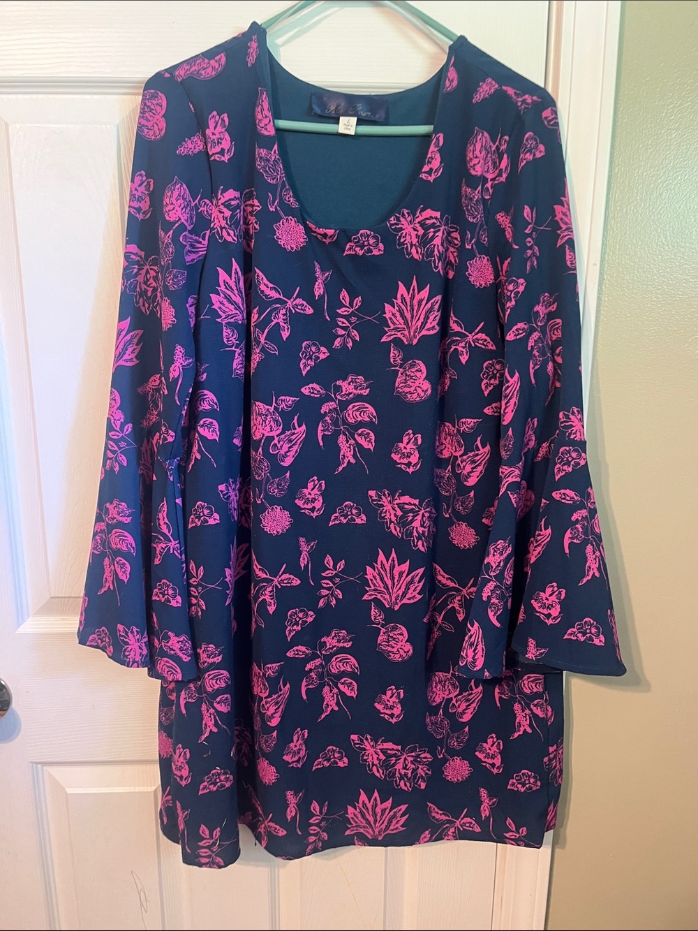 Blue Rain Navy Dress with Hot Pink Floral Print